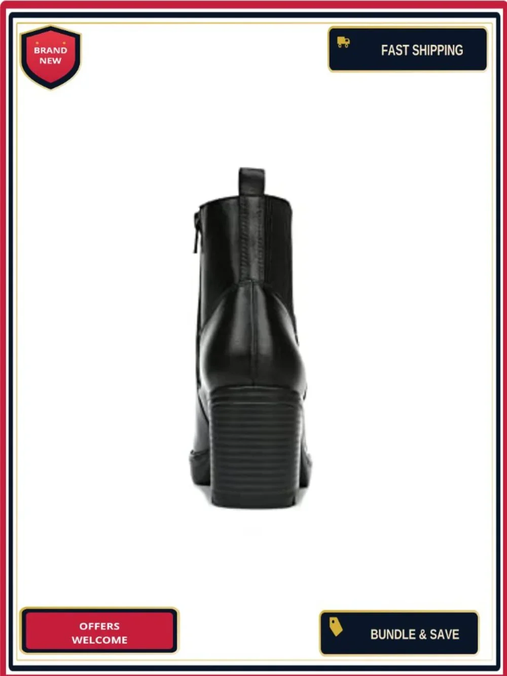 Waterproof Leather Ankle Bootie with Lug Sole, Side Zip, Block Heel